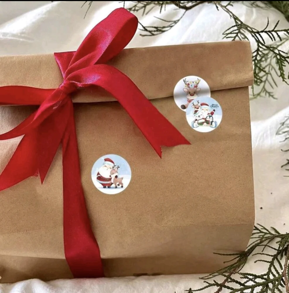 Christmas Santa and Reindeer Sticker Roll